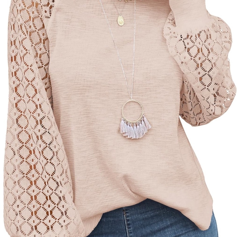 Elegant Lace Sleeve Beige Top